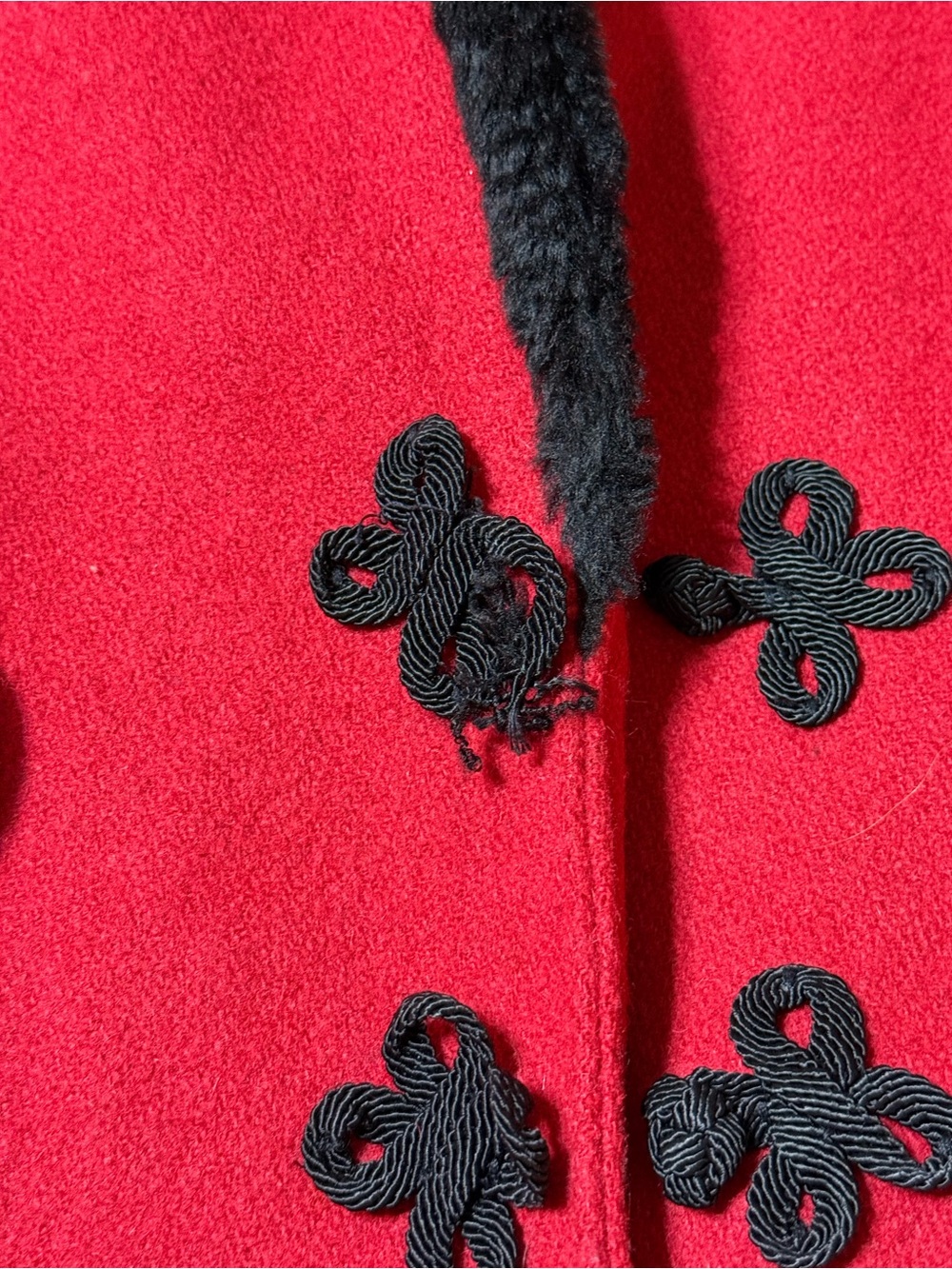 VTG Rothschild Red Wool Princess Coat Sz 8 Black Faux Fur Trim Frog Closure USA - Picture 6 of 8